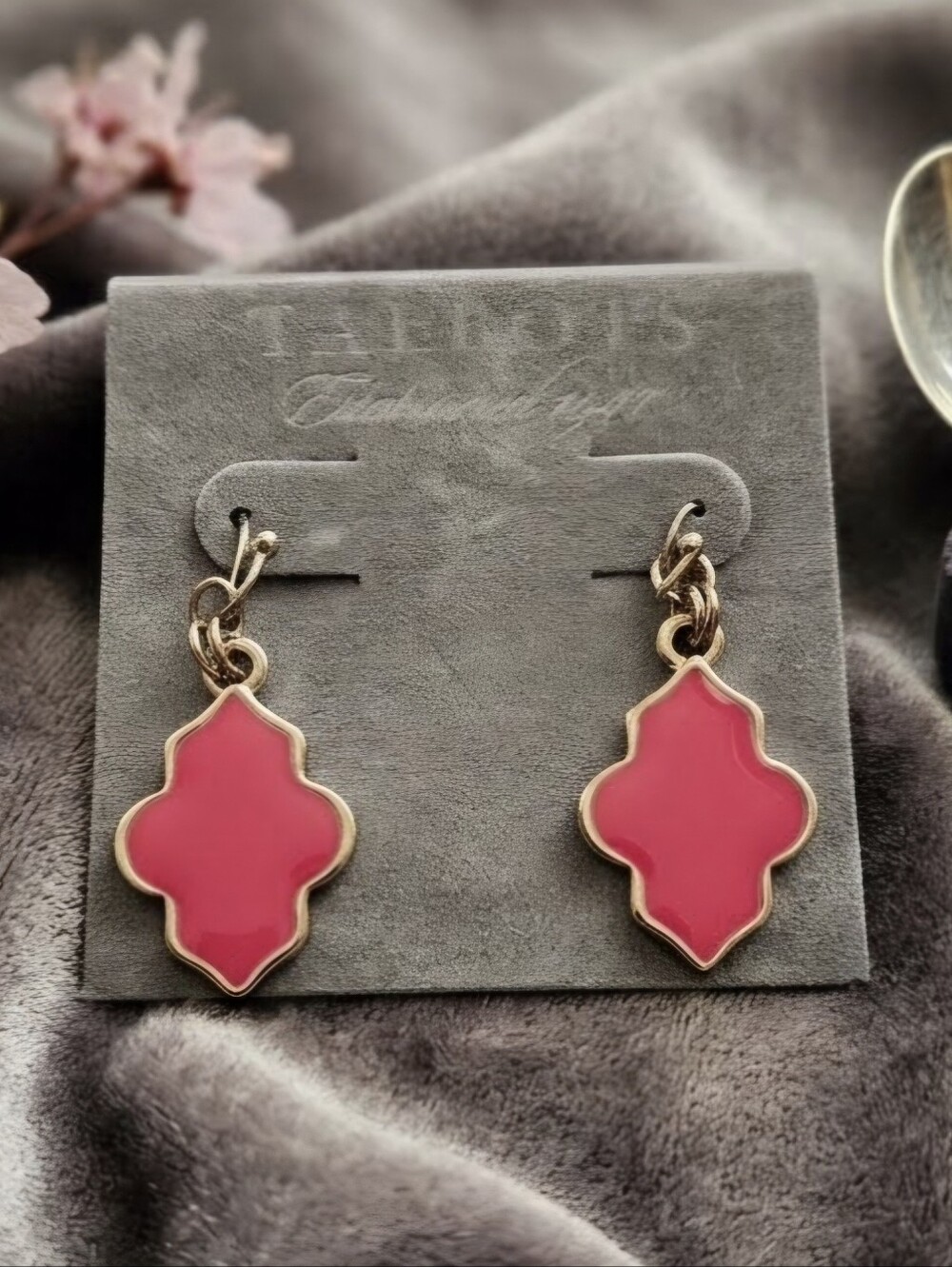 Talbots - Vintage Pink Enamel Quatrefoil Drop Earrings